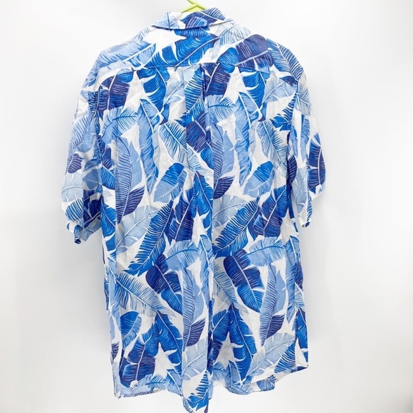 Land’s End traditional fit tropical blue white linen button Down short sleeve - Picture 8 of 8